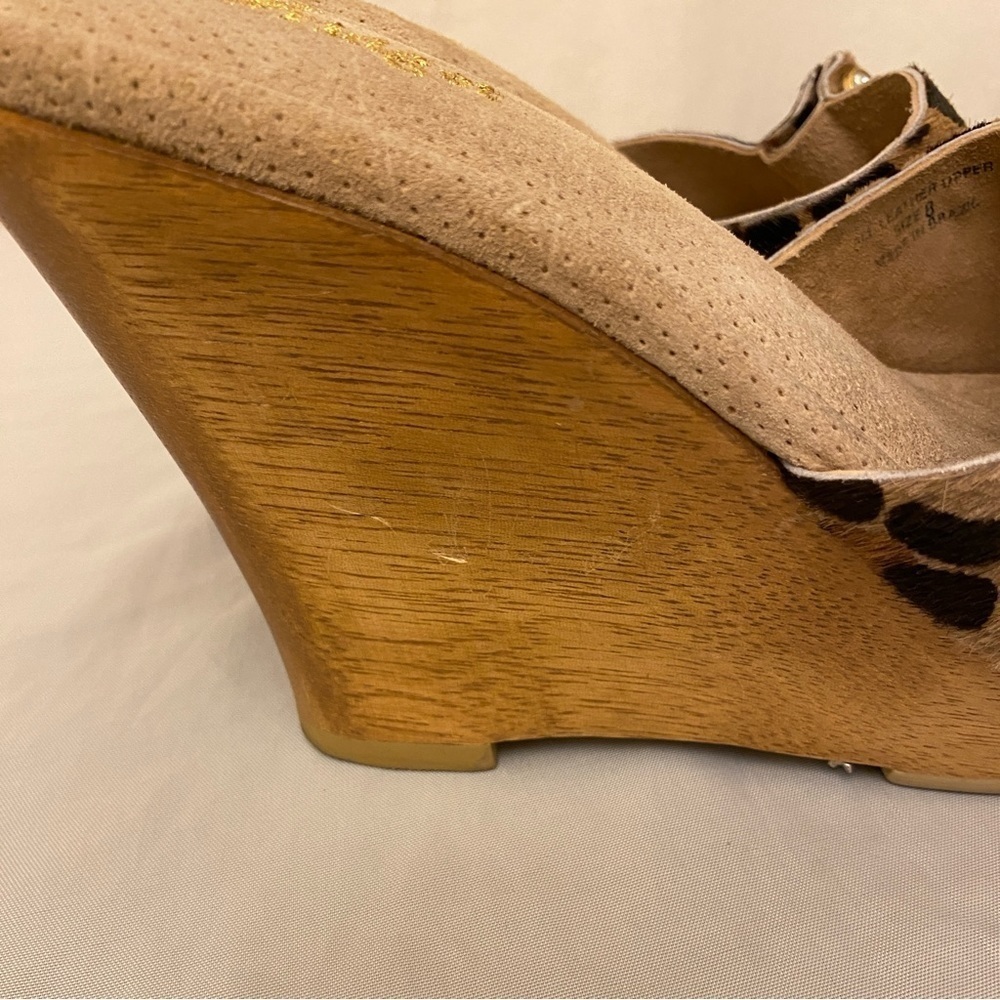 Bridget Glitz Wood Platform Sandals Animal Print Rhinestones Leather Shoes Sz 8 - Picture 3 of 12